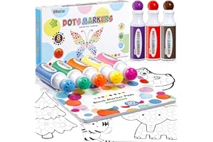 ‎OHUHU Ohuhu Bingo Dabbers, 8 Farben Auswaschbar Dot Marker für Kinder (40 ml) mit einem leeren 30 Seiten Kinder Activity Book für Vorschule ungiftig Wasser-basierte Punkt-Kunstmarker