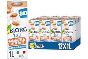 BJORG Bevanda Riso e Mandorla, Bevanda Vegetale Biologica, 100% Ingredienti di Origine Vegetale, Senza Zuccheri Aggiunti, Senza Glutine, Gusto Goloso, Prodotto in Italia, 12 x 1L