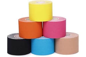SUPERBE Tape Kinésiologie 6 Rouleaux, Bande Kinesiologie Imperméable K Tape Pour la Récupération des Muscles Blessés & Soutien Articulaire, Strap Sport 5cm x 5m Par Rouleau