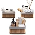 Knight Set of 3 Bamboo Storage Basket, Multi-purpose Bamboo Storage Shelving Organiser, Removable Washabe Inner cloth, For Kitchen, Rooms, Shelves, Bathroom, Natural (Square)
