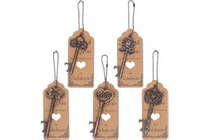 Aokbean Lot de 100 décapsuleurs vintage en forme de squelette avec carte de remerciement et chaîne pour mariage, anniversaire, baptême, fête (cuivre antique)