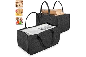 YARDIN Set di 2 borse in feltro per legna da ardere, cestino per legna da camino pieghevole, portariviste in legno grigio scuro