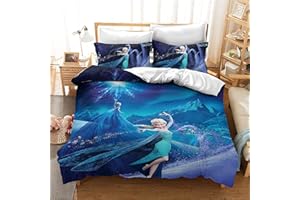 LKFFHAVD Disney Frozen Bettwäsche Anna Und ELSA Olaf Kristoff Bettbezug 3D Digitaldruck-Mikrofaser Mit Kissenbezug,KinderBettwäsche (135 x 200CM,7)
