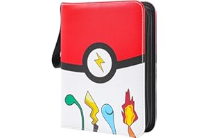 LuckBoyi Trading Card Binder 4 Pocket, Trading Card Albums Waterproof,Premium Cards Binder with Removable Sleeves PU Leather Card Folder Holder Card Book for Cards, Card Collector Ablum (Red-4Pocket)
