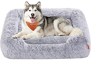 Feandrea Hundebett, extra großes Hundekissen, 120 x 85 x 23 cm, Hundekorb, weiche Polsterung, Hundesofa, erhöhte Ränder, Bezug abnehmbar und waschbar, rutschfest, Ombré-Grau PGW274GA01