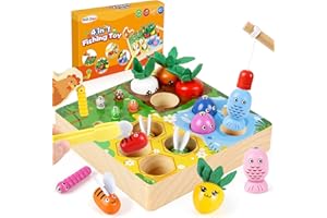 MilliGlee Magnetisches Angelspiel Montessori Spielzeug ab 2 Jahre Kinderspielzeug 4 in 1 Holz Magnetspiel Motorikspielzeug Holzspielzeug Geschenk für Junge und Mädchen ab 2 3 4 Jahre (4in1)