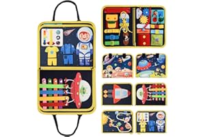 Achiyway Giochi Montessori 1 2 3 4 Anni, Educativi Busy Board per Bambini, Giocattoli Sensoriali con Tema Spaziale, Vestire Il Gioco, Giochi di Tessitura, Cerniere e Fibbie, Regalo per età tra 1 e 4