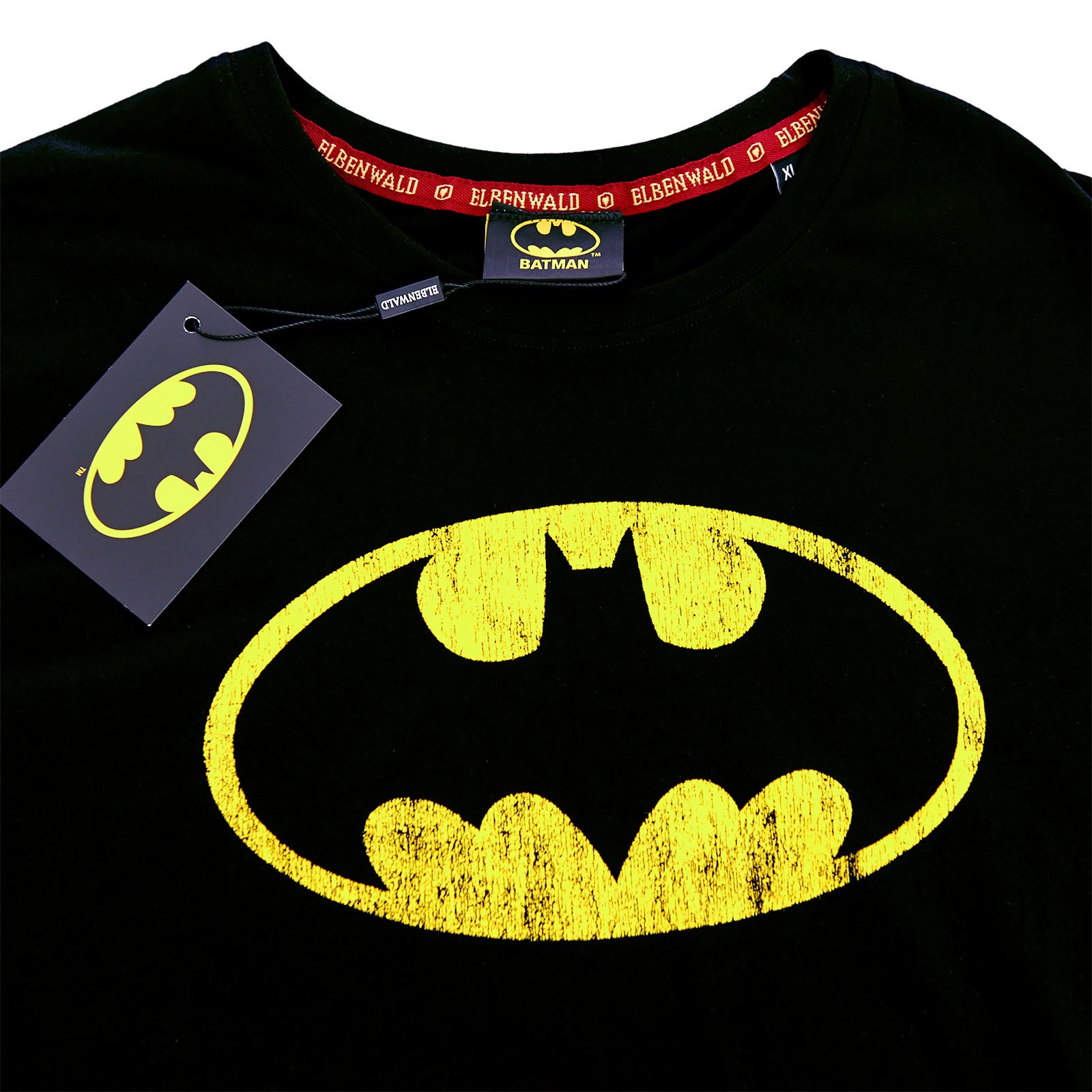Elbenwald-Cooles-Batman-Logo-Fan-T-Shirt-Distressed-Shield-Baumwolle-Schwarz