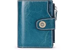 SENDEFN Cartera Monedero Mujer pequeña de Piel auténtica - 16 Ranuras para Tarjetas con Bloqueo RFID - Billetera Cartera de Tarjetero y Cremallera para Monedas