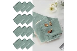 LALAGO 12pcs Tovaglioli Stoffa 45x45cm, Tovaglioli di Stoffa con Frange, Tovaglioli di Lino Cotone Lavabili Riutilizzabili per Matrimoni, Hotel, Ristoranti, Eventi e Feste Verde