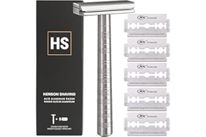 HENSON SHAVING Rasoio MILD (AIRCRAFT ALUMINUM), include 5 lame di ricambio, modello entry-try,