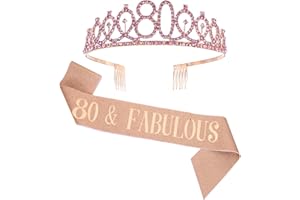 SUSSURRO "80 and Fabulous Sash and Rhinestone Tiara Set,80th Birthday Gifts Birthday Sash for Women Birthday Party Supplies( Rose Gold)
