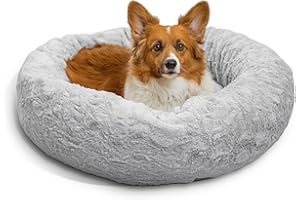 Best Friends by Sheri The Original Calming Donut Lux - Cama Relajante para Perros y Gatos - Pelo sintético Gris - Mediana: 76 x 76 cm