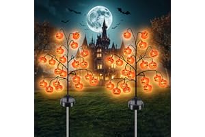 Fohil Dekoracja na Halloween, lampy solarne do ogrodu na zewnątrz, 2 sztuki, 20 diod LED, dynia, 2 tryby, wodoodporna, dekoracja na Halloween, ogród, Halloween, pomarańczowa, dynia, lampion, ozdoba na