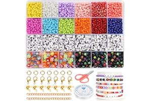 2600PCS perles pour bracelet，12 perles de verre colorées et perles lettres, bracelet de perles, meilleur cadeau d'anniversaire pour les filles