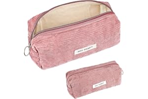 Deepton Mäppchen Cord-Stoff, Federmäppchen Milchig Rosa für Mädchen Teenager, Federtasche Stiftetasche Stiftemappe Pencil Case Schulmäppchen für Schule, Büro - Rosa