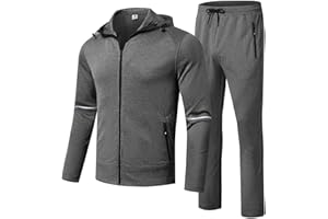 Rdruko Mens Tracksuit Set Hooded Jacket Sweatsuits Jogging Tops Full Zip Joggers Sports Sweatsuit with 3 Pockets