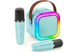 IROO Micro Karaoke Enfant Karaoke Enfant avec 2 Microphones, Microphone pour Filles Cadeaux pour Enfants Enceinte Bluetooth Portable avec Effets de Changeur de Voix et Lumières LED (Bleu)