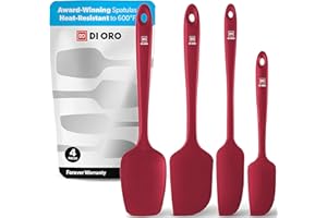 DI ORO LIVING DI ORO® - Juego de espátulas en silicona - Cuchara y lenguas siliconas resistentes al calor 315 ºC - Diseño ergonómico sin costuras - Silicona antiadherente con núcleo en acero inoxidable