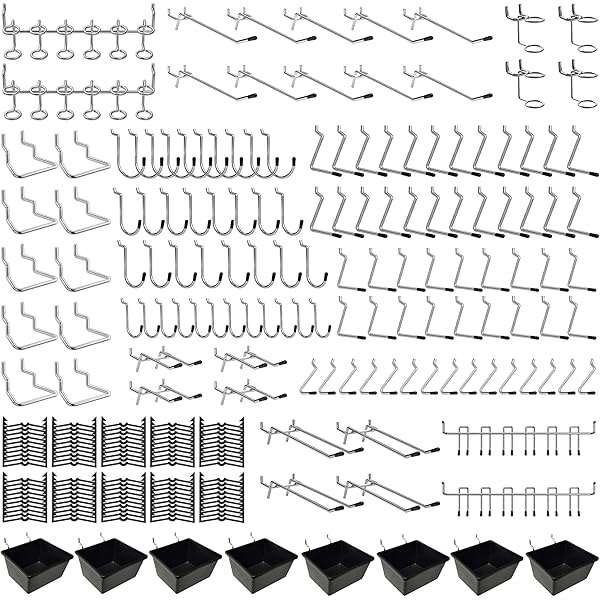 Faankiton 230PCS Pegboard Hooks Assortment Kit - Includes Peg Locks, Baskets, Angled & Straight Hooks For Garage, Workshop, Tool Organization
