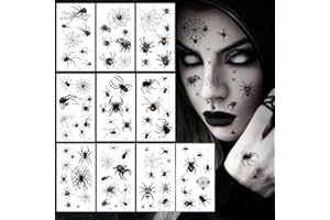 PATRICHOR Halloween Tattoo Gesicht, 10 Blätter Spinnen Tattoo Halloween, Halloween Face Klebe Tattoo, Tattoo Aufkleber Halloween, Halloween Make up Tattoo, Halloween Schminke Tattoo für Kinder Erwachsene