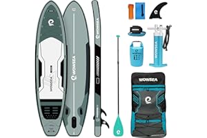 WOWSEA Tavola da paddle gonfiabile, durevole e stabile, per viaggi e tempo libero, con pompa doppia o tripla azione, pagaia in fibra di vetro, corda alla caviglia e accessori multiuso