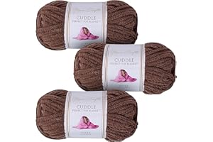 Utopia Crafts Cuddle Super Chunky Chenille Yarn Coffee 100g 60m Ball, Fluffy, Soft & Easy to Use, Perfect for Crochet & Knitting, Machine Washable, Beginner-Friendly Wool Alternative - Pack of 3