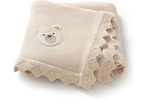 DovFanny Coperta morbida in cotone per neonati e bambine Newbron con adorabile orsetto ricamato