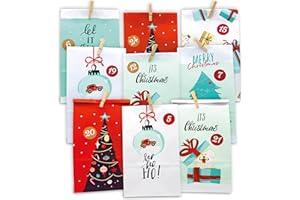 ‎HAGEFOL HAGEFOL® Adventskalender zum Befüllen, Extra Groß und Blickdicht, 24 Tüten+1, 24 Zahlen Kleber, 24+1 Holzklammern, Papiertüten selber befüllen, für Kinder, Weihnachtskalender 2024, 27,5cm x 15cm x 8cm