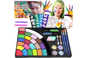 WIOONI 24 Farben Kinderschminke Set Fasching, 188Pcs Professionelle Gesichtsfarbe Kinder Schminke Geschenk mit 32 Schablonen, 116 Strasssteine, Theaterschminke für Geburtstag, Karneval, Party