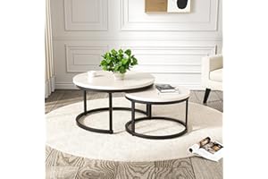Hawthyhome Round Nesting Coffee Table Set of 2, Side Table for Living Room, Multi-functional Side Table with Metal Frame, /Living Room/Bedroom White