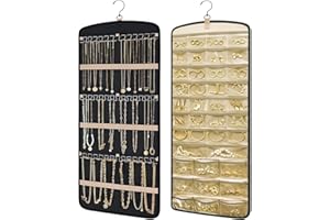 Aucuu Organizer per Gioielli da Appendere, Hanging Jewelry Organizer per Armadio, Storage Doppia Faccia per Gioielli, Porta Orecchini da Parete con 39 Tasche e 3 ganci a Forma di Onda