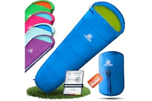 ‎NORDBÄR NORDBÄR® Children's Sleeping Bag for Boys and Girls [175 x 70 x 45 cm] | Inner Lining Made of 100% Cotton | Mummy Sleeping Bag Lightweight & Warm | Children's Outdoor Sleeping Bag [1200g] | Camping