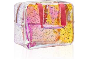 TotePrint Star Pattern PVC Waterproof Handbag Makeup Bag for Makeup Care Products Included 11.8 x 5.12 x 8.26 Inches, Holographic Pink, holographic