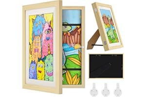 nicekool Muraux Enfant Cadre Photo Extensible Enfant Cadres Photo d'art 1Pcs, Cadre d'Affichage d'Œuvres d'art Enfants Cadre Photo Artistique à Charnière, Rangement Cadre d'art Dessin Enfant, Naturel