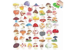 JODSEN 50 Pcs Diamond Painting Stickers Kits for Kids DIY Mushrooms Mosaic Decoration Kits Diamond Art Stickers Painted by Numbers Creative Diamond Arts and Craft Painting Stickers Gift Set for Boy Girl