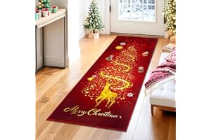 SHACOS Alfombra de Pasillo Roja de Navidad 60x180cm Alfombra de Bienvenida con Motivos Navideños Antideslizante Felpudo Entrada Casa Largo Alfombra de Decoración de Navidad para Casa Pasillo