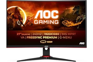 AOC C27G2ZE/BK - Monitor curvo gaming de 27" FHD (1920x1080, 1500R, 240Hz, 0.5 ms, VA, FreeSync Premium, 300 cd/m, VESA, HDMI 2x2.0, Displayport 1x1.2) Negro/rojo