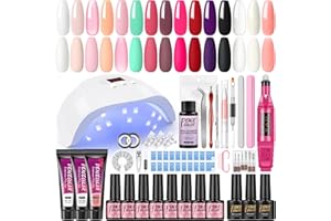 PEACECOLOR Kit Ongle Gel UV Complet, 12 Vernis Semi Permanent Lampe UV 36W+3 Poly Nail Extension Gel, Ponceuse pour Ongles Base et Top Coat Nail Art Ongle Gel Kit Manucure