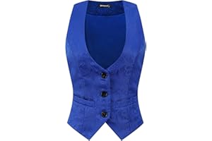 Allegra K Women's Vintage Waistcoat Button Up Steampunk Jacquard Sleeveless Suit Vest Waistcoats
