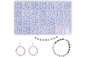 OMBRISA Perline Lettere 1400pcs, Perline di Lettere per Braccialetti, A-Z Perline con Lettere con Cuore Beads, 7 mm Perline Acriliche con 2 Fili Elastici, Perfette per i Regali di Festival (Nero)