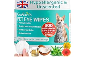 ECOEARTH Premium Eye Wipes for Dogs & Cats - 300 Pcs - Pet Eyes Cleaning Pads to Remove Tear Stains, Crust & Discharge - Perfect for Pets Daily Care - Helps with Itching & Dryness - Pre-Soaked & Disposable