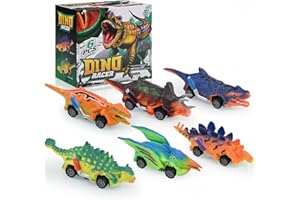 Januts Dinosauri Giocattolo per Bambini 6 Pezzi Dinosauro Tirare Indietro Macchinine Set di Giocattoli Dinosauri per Bambini 3+ Anni Regalo Bambino per il Compleanno di Pasqua Natale, Colore Chiaro
