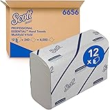 Scott Essential Hand Towels 6656 - Multifold V-fold Paper Hand Towels - 12 Clips x 340 White Paper Towels (4,080 Total)