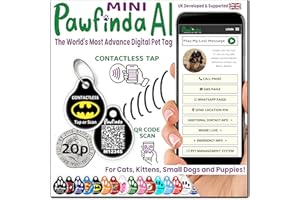 PAWFINDA AI – Next Generation AI Digital Pet Tag. Personalised Cat Dog Pet Engraved ID Tag with CONTACTLESS NFC, QR Code Technology and PawVoice AI. Developed & Fully Supported in The UK