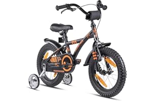 PROMETHEUS BICYCLES bicicletta bambina 4 anni bici per bambini bici bambina bambino 14 pollici bimba con rotelle e freno contropedale Nero Arancione