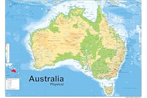 Tiger Moon - Physische Karte von Australien, laminiert, A1, 59,4 x 84,1 cm, vibrante Farben, Satin-Finish