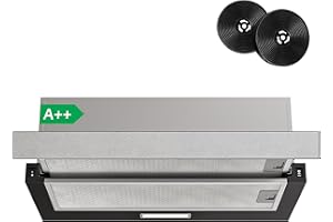 FIREGAS Flat Screen Hood Cooker Hood 60 cm Recirculation 310 m³/h Airflow, Undermount Cooker Hood with Activated Carbon Filter, Integrated Flat Extractor Hood, Black