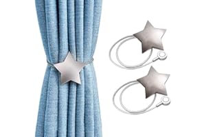 ICOUVA Magnetic Curtain Tiebacks Silver Star Handmade Decorative Curtain Holdbacks for Drapes Sheer Curtains Holder