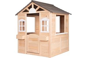 ONVAYA® Kinderspielhaus aus Holz ǀ mit Tür und Fenster ǀ Spielhaus aus Echtholz ǀ für DIY-Streichprojekte ǀ einfacher Aufbau ǀ Gartenhaus für Kinder